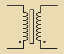 Symbol of an “Isolaton Tranformer”. The dot indicates polarity.